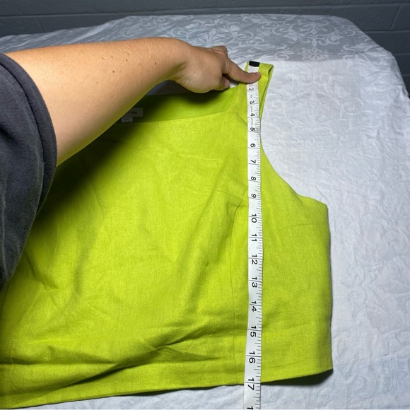 Linen Lined Crop Top Zip Side Lime Green Large Fitted Relaxed Fit Women’s Large - Picture 5 of 6